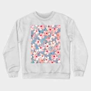 Shabby Chic Hibiscus Patchwork Pattern in Pink & Blue Crewneck Sweatshirt